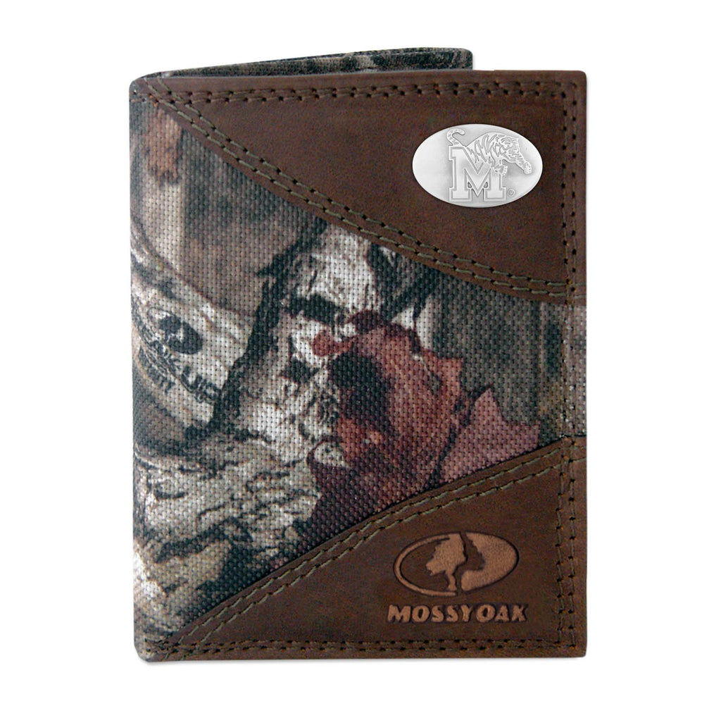 Memphis Tigers Mossy Oak Camo & Leather Trifold Wallet - NCAA