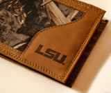 Zep Pro Louisiana State Tigers LSU Crazy Horse Leather Trifold Wallet Tin Box